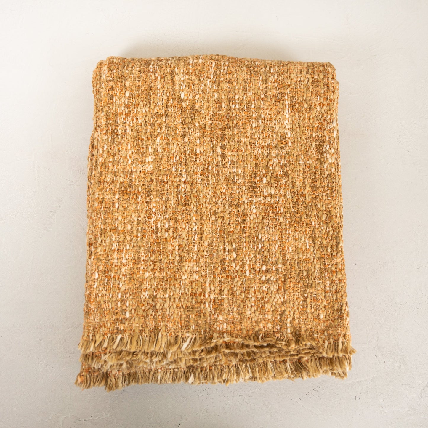 Pink & Tan Woven Boucle Throw with Fringe