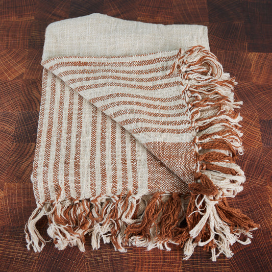 Striped Brown & Cream Throw with Fringe