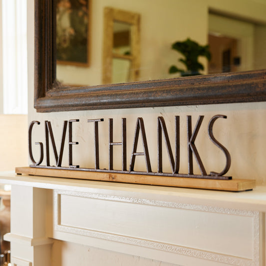 Thanksgiving Metal Sign with Wood Base